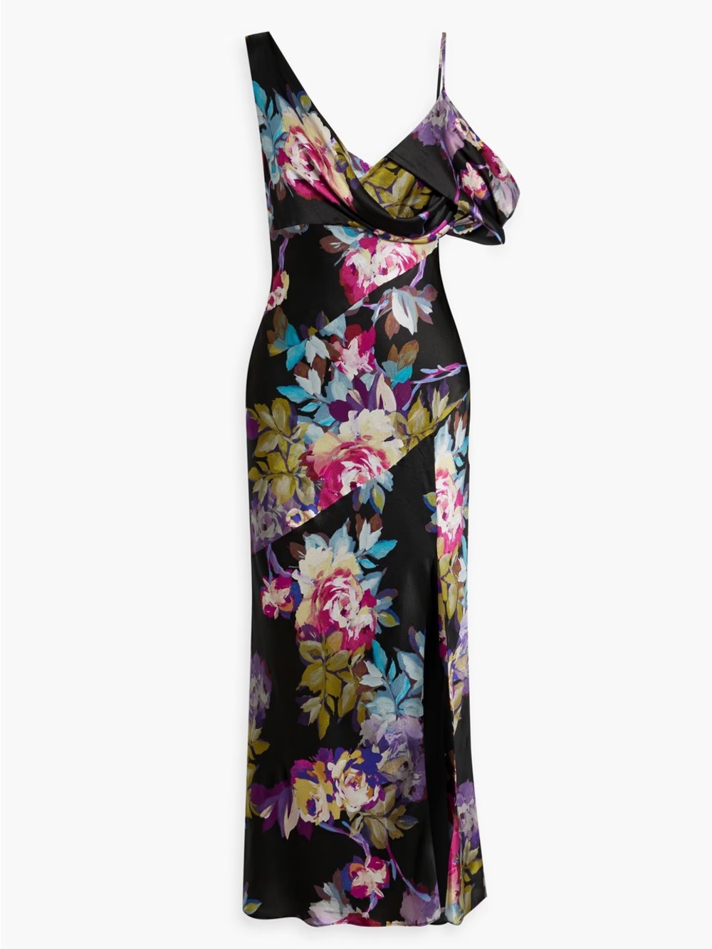 Floral Draped Slip Dress in Black